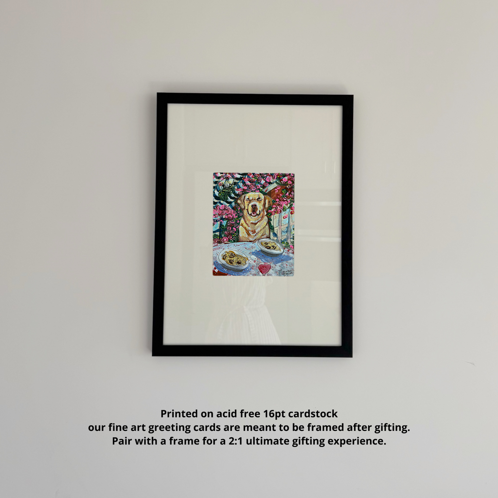 Yelllow Lab Dining Fine Art Greeting Card