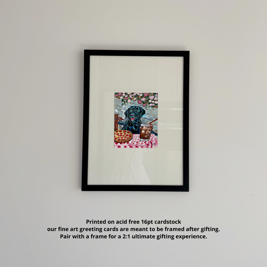 Black Labrador Dining Fine Art Greeting Card